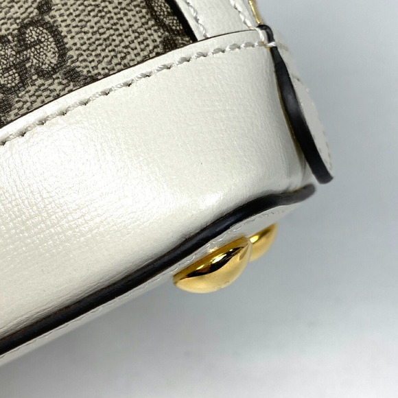 Gucci GG Horsebit Shoulder Bag Canvas Beige White - Picture 3 of 9